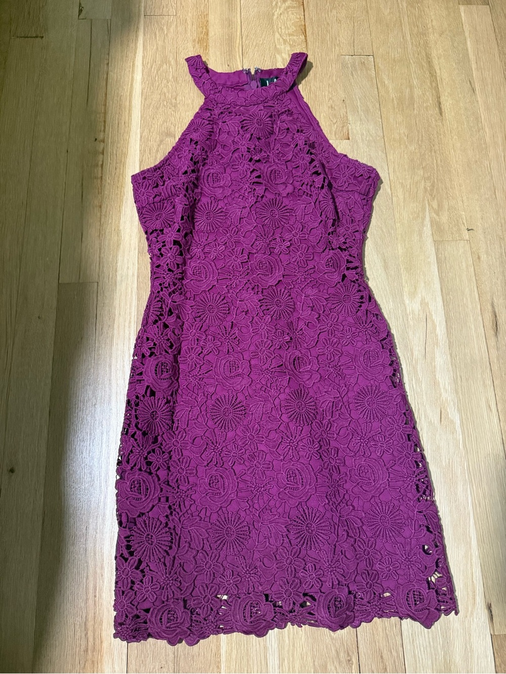 Lulu's Magenta Floral Lace Halter Mini Dress